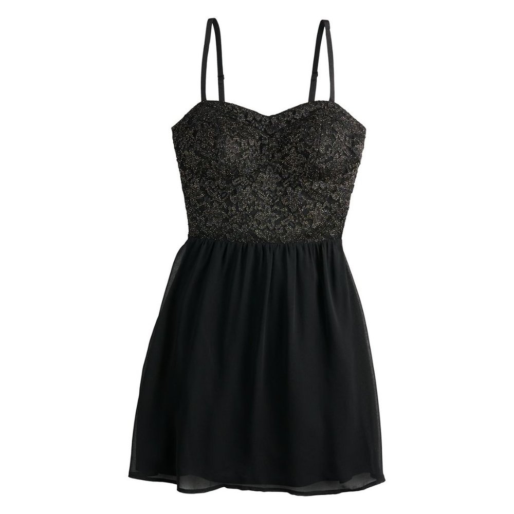 Juniors' Lily Rose Foil Lace Skater Dress NWT